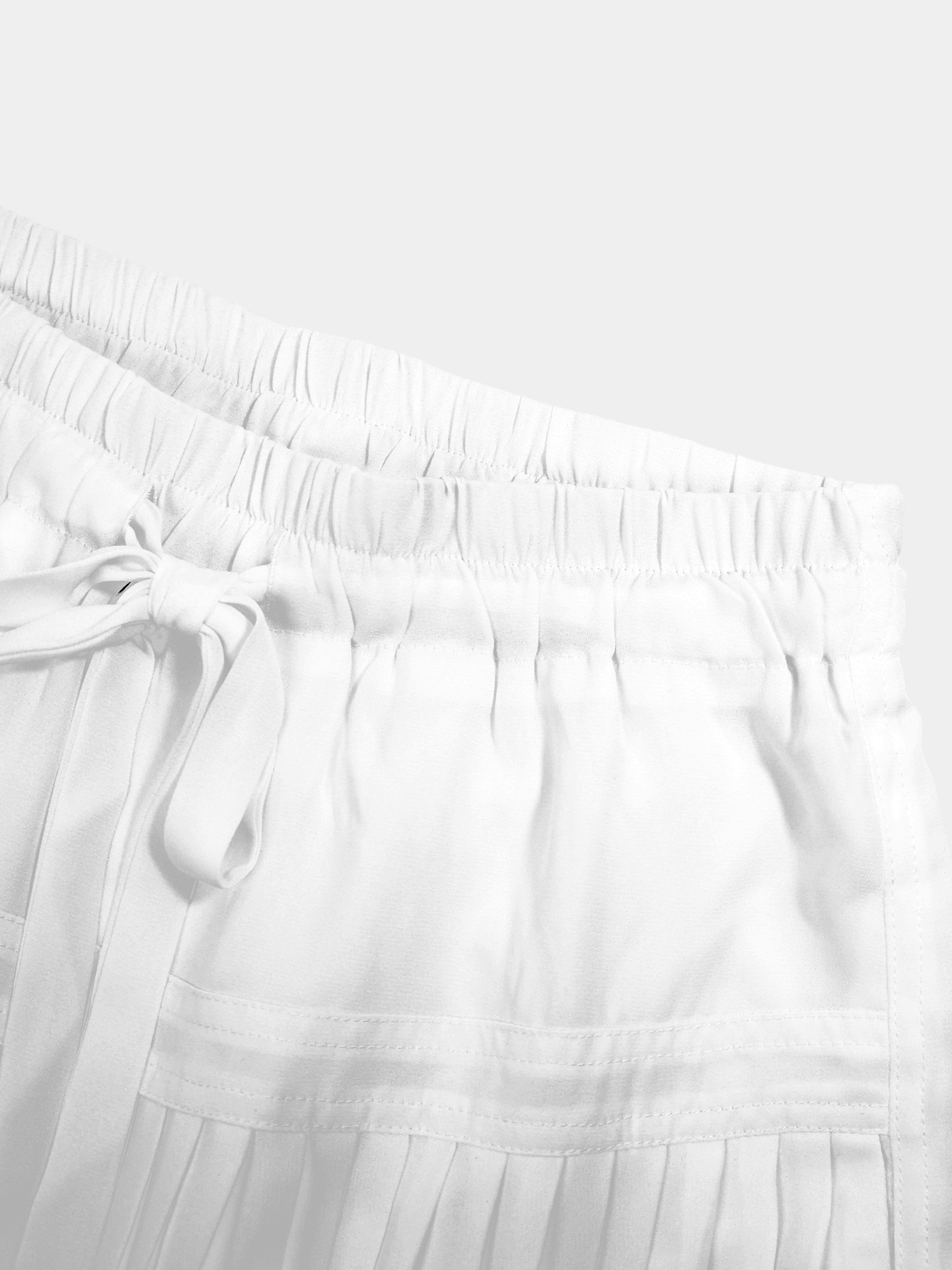 Chiffon Drop Waist Pleat Skirt-White