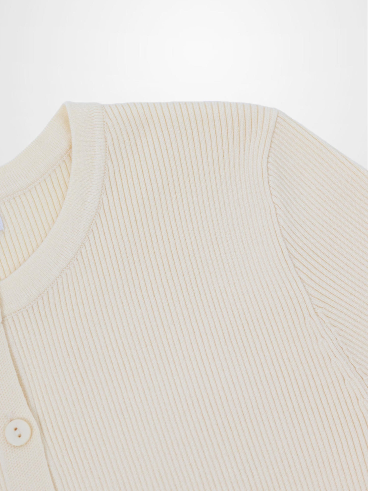 Ribbed Crew Neck Cardigan-Ivory