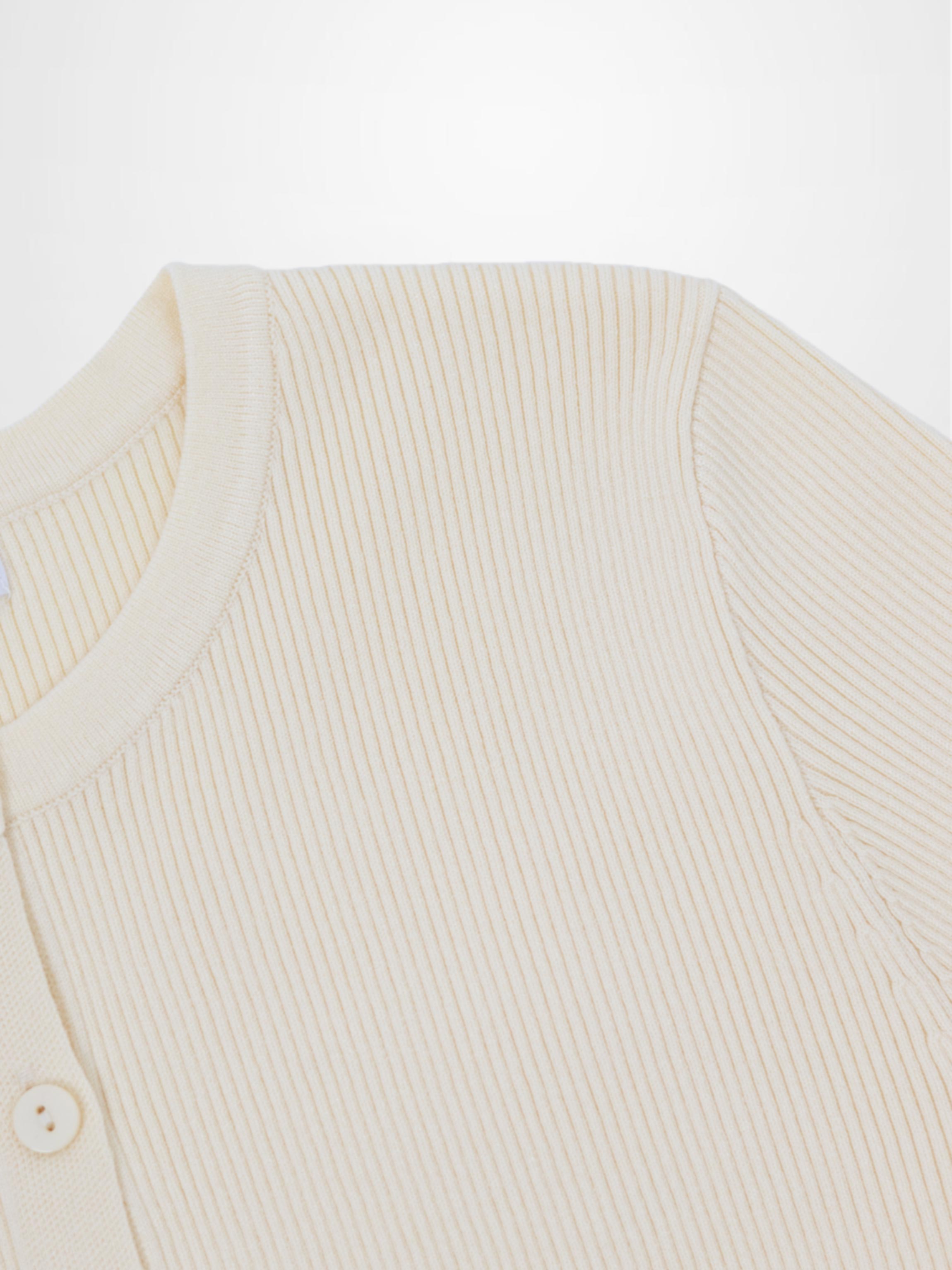 Ribbed Crew Neck Cardigan-Ivory