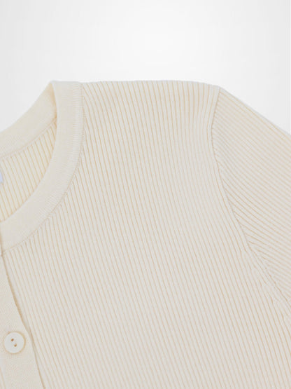 Ribbed Crew Neck Cardigan-Ivory