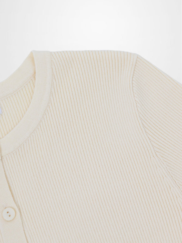 Ribbed Crew Neck Cardigan-Ivory