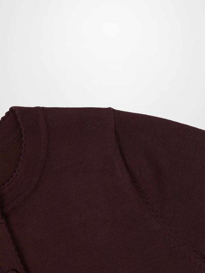 Trim Detail Crew Crop Cardigan-Chocolate Brown
