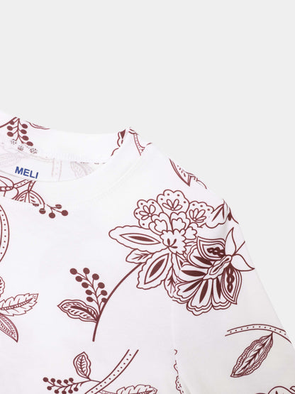 Basic Printed T-shirt-Burgundy Flower