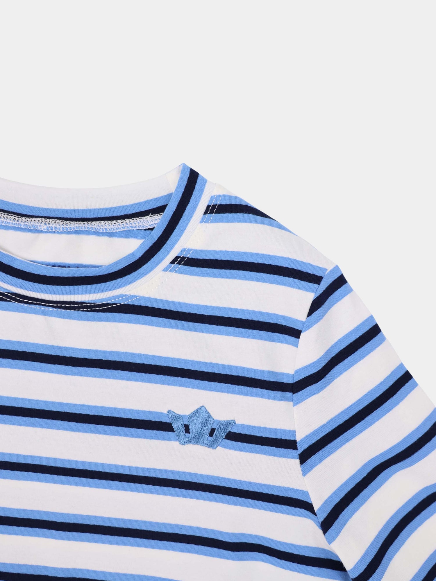 Embroidered Crown Striped Tee-Light Blue/Dark Blue