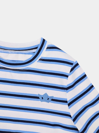 Embroidered Crown Striped Tee-Light Blue/Dark Blue