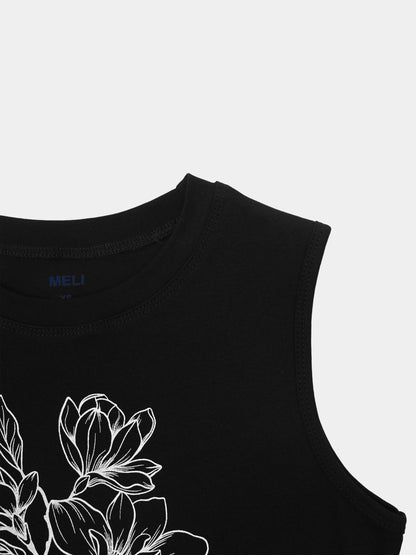 Sleeveless Tee-Sketch Flower