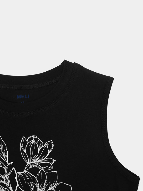 Sleeveless Tee-Sketch Flower
