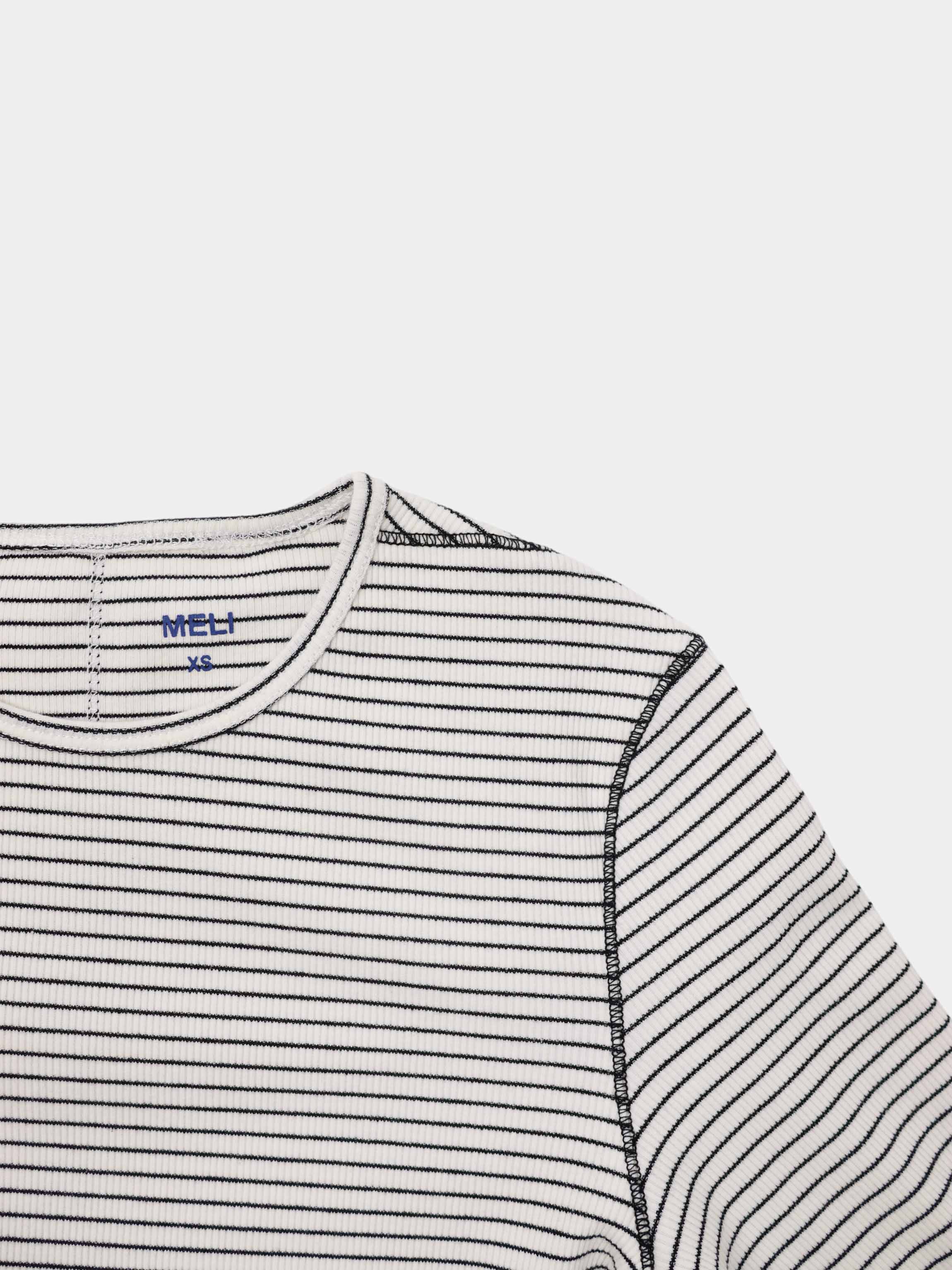Striped Cross Stitch T-Shirt-Grey