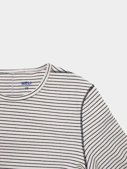 Striped Cross Stitch T-Shirt-Grey