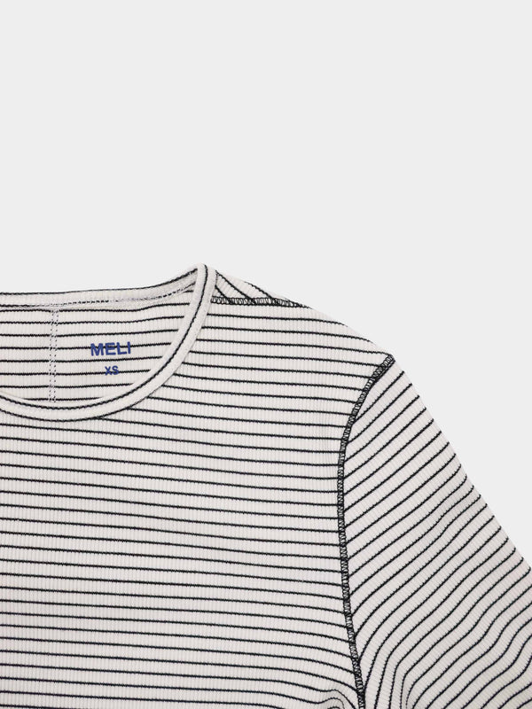 Striped Cross Stitch T-Shirt-Grey