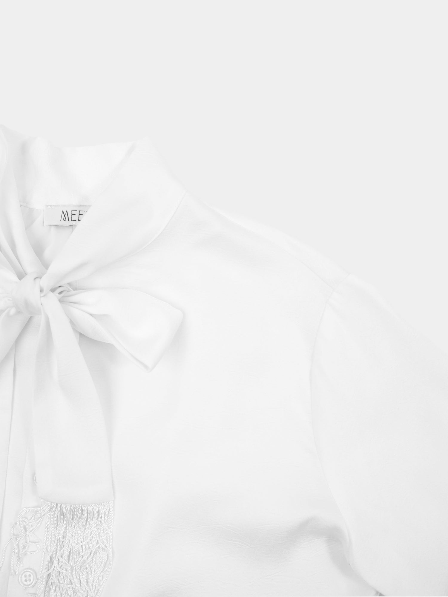 Fringe Bow Blouse-White