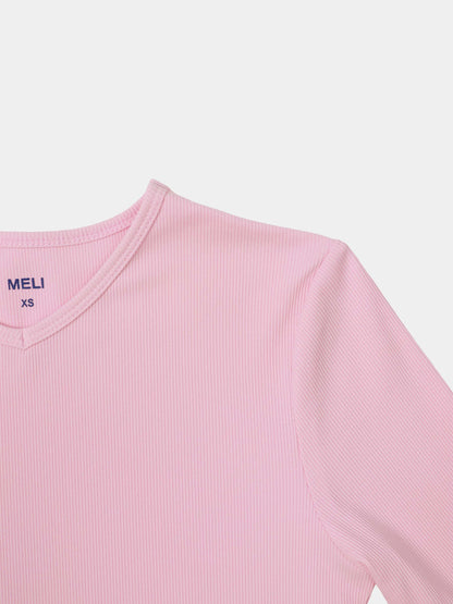 Soft Ribbed High V Tee-Soft Pink