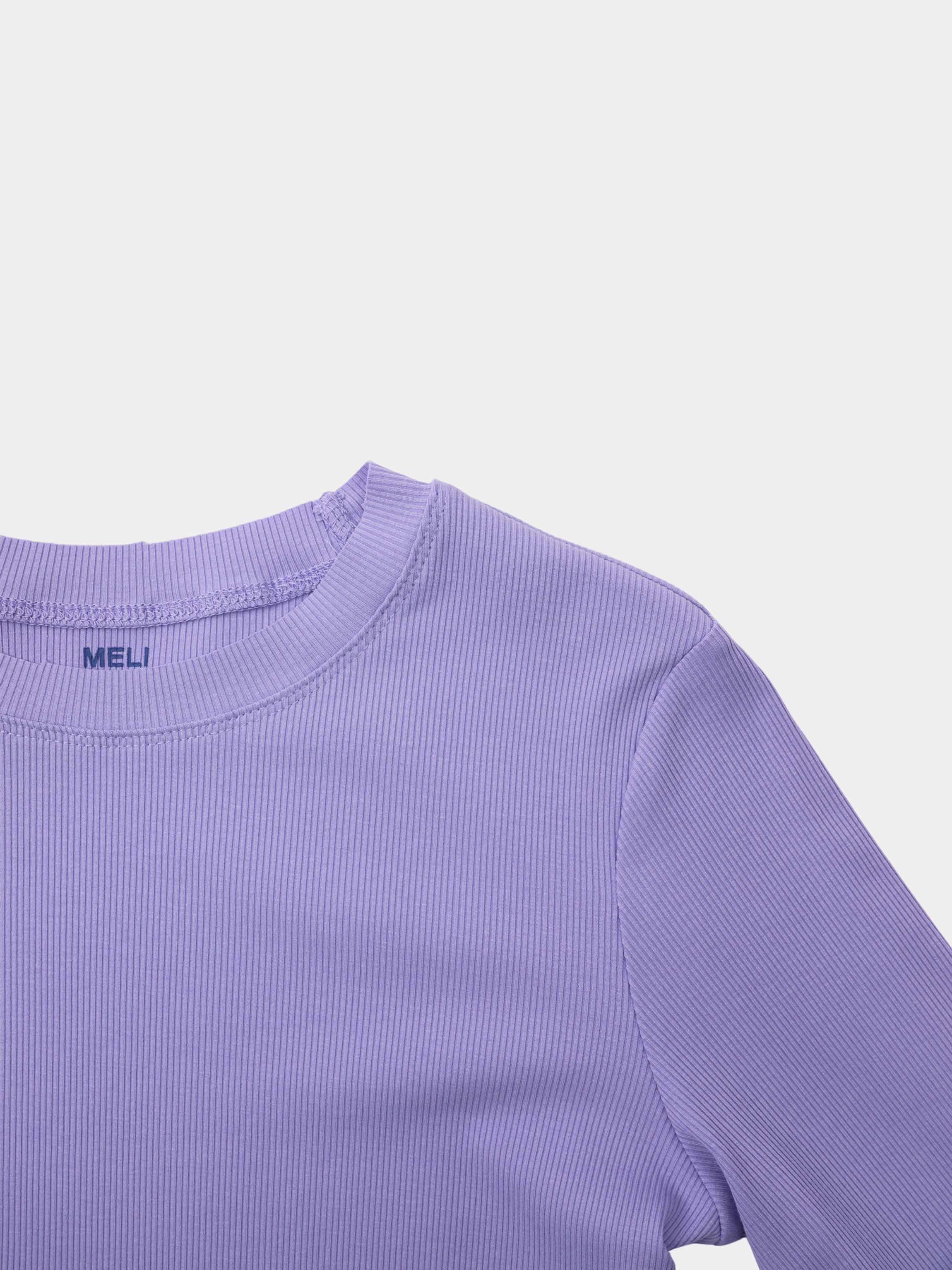 Rounded Hem Ribbed T-Shirt-Lavender