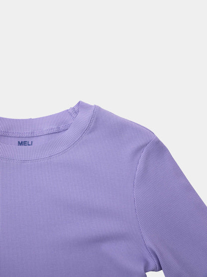 Rounded Hem Ribbed T-Shirt-Lavender
