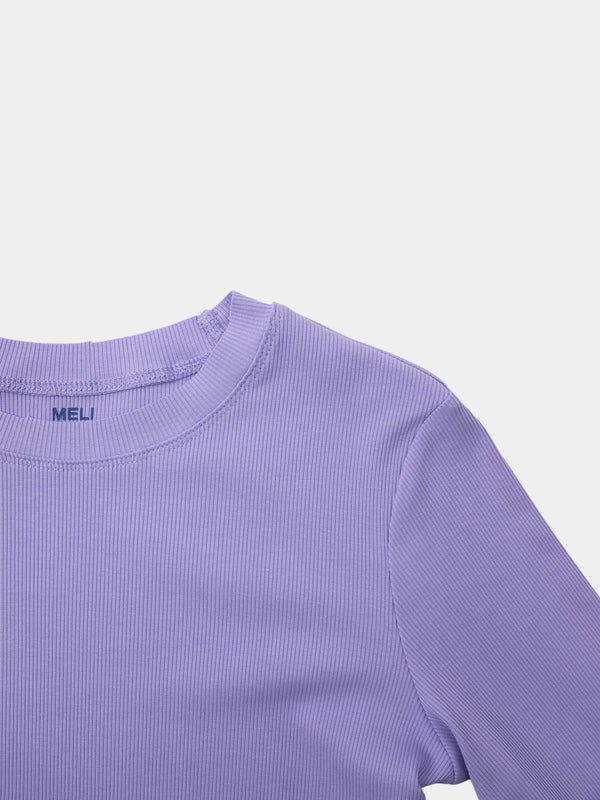 Rounded Hem Ribbed T-Shirt-Lavender