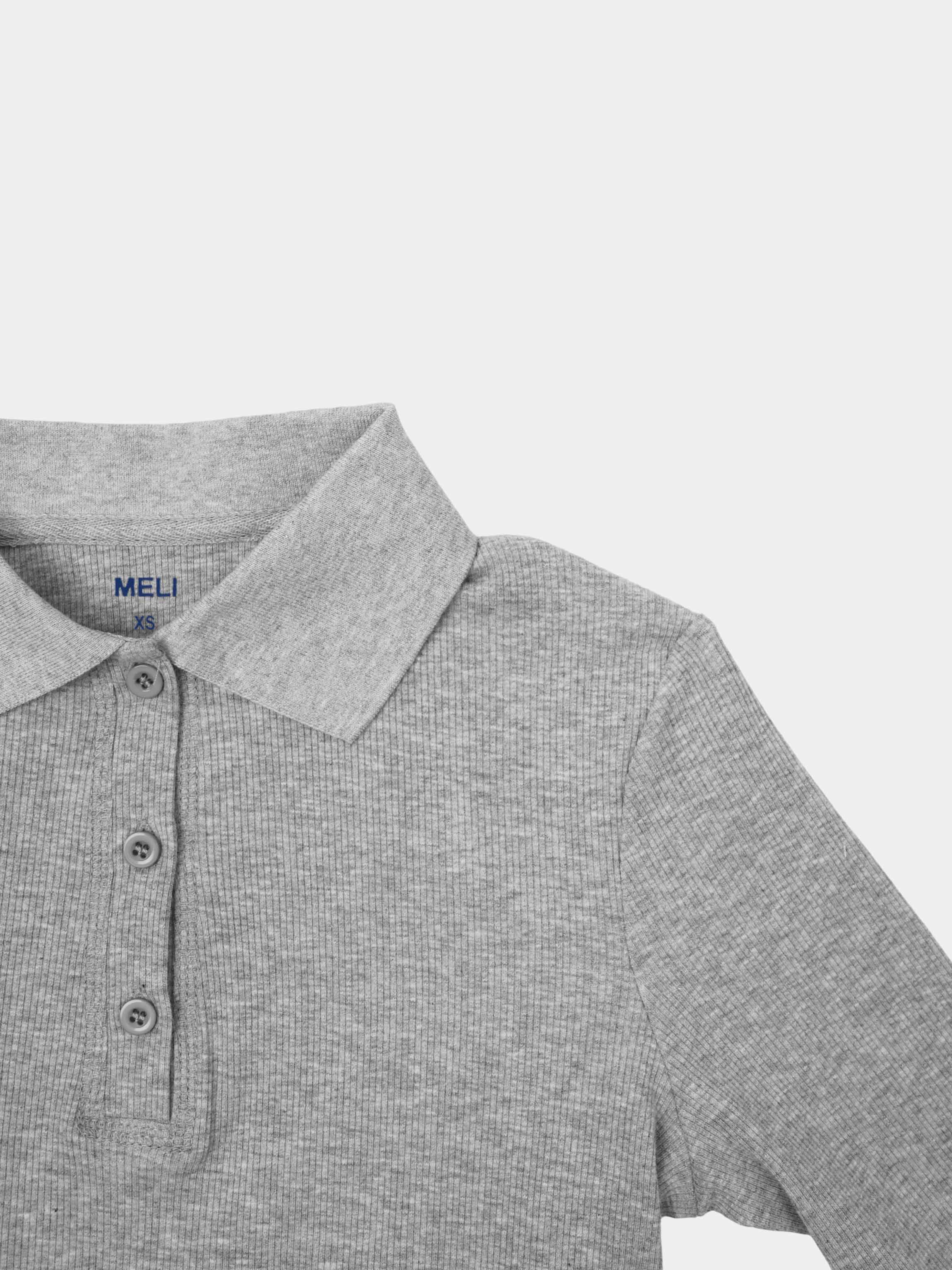 Heathered Collared Tee-Grey
