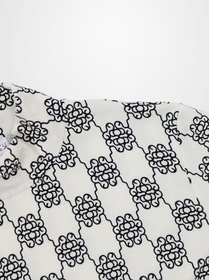 Boxy Printed Modal Turtleneck-Floral Vines White