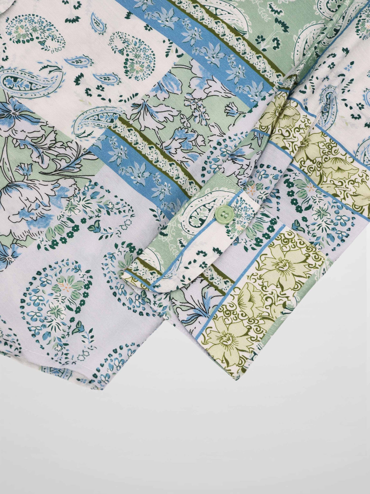 Button Down Collared Blouse-Blue/Mint Bandana