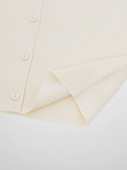 Ribbed Crew Neck Cardigan-Ivory