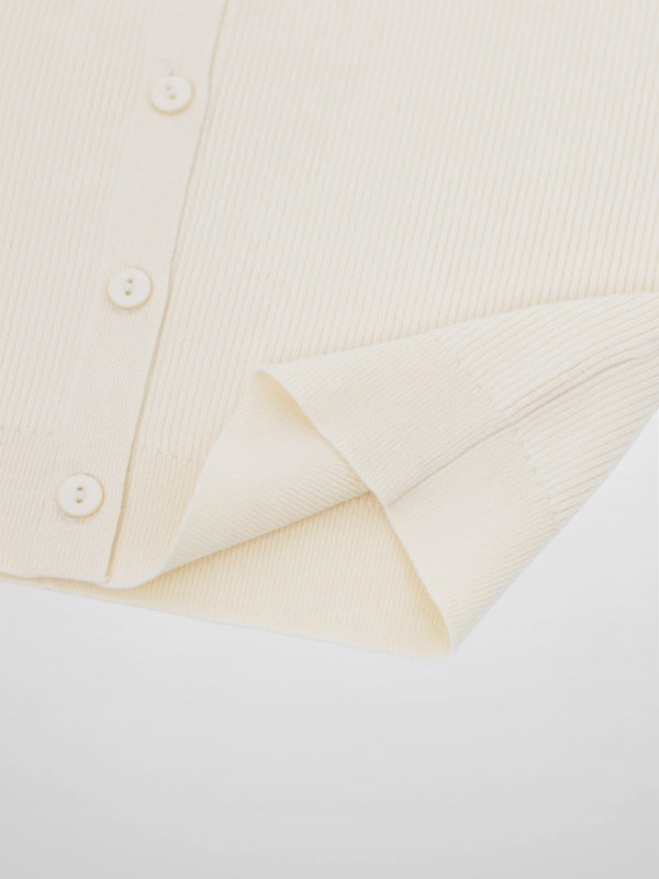 Ribbed Crew Neck Cardigan-Ivory