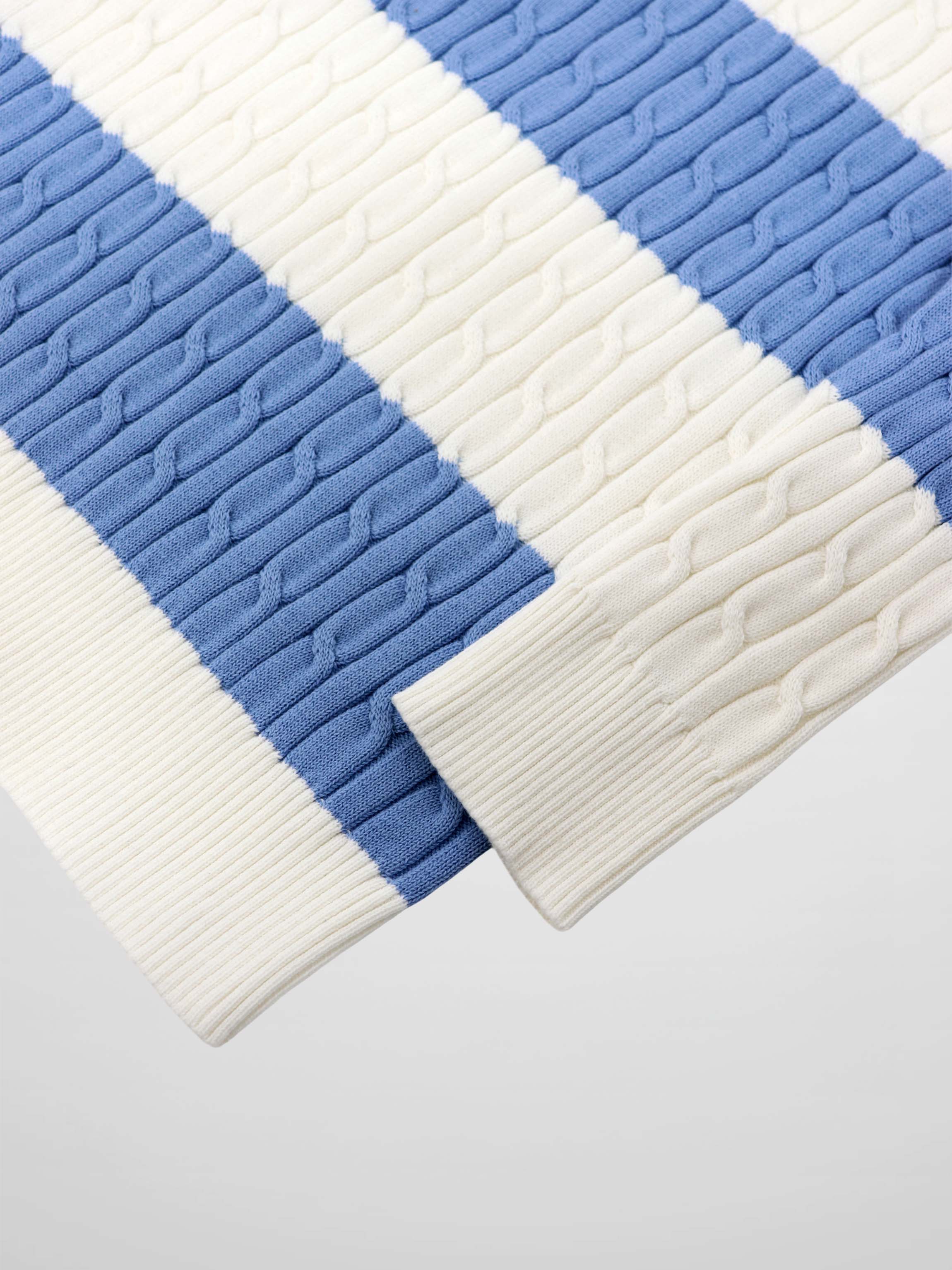 Striped Cable Sweater-Dusty Blue/White