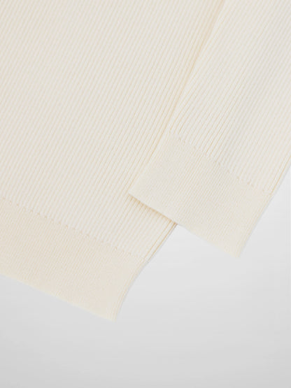 Ribbed Crew Neck Cardigan-Ivory