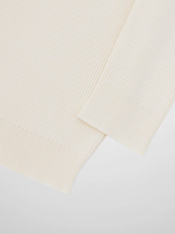 Ribbed Crew Neck Cardigan-Ivory
