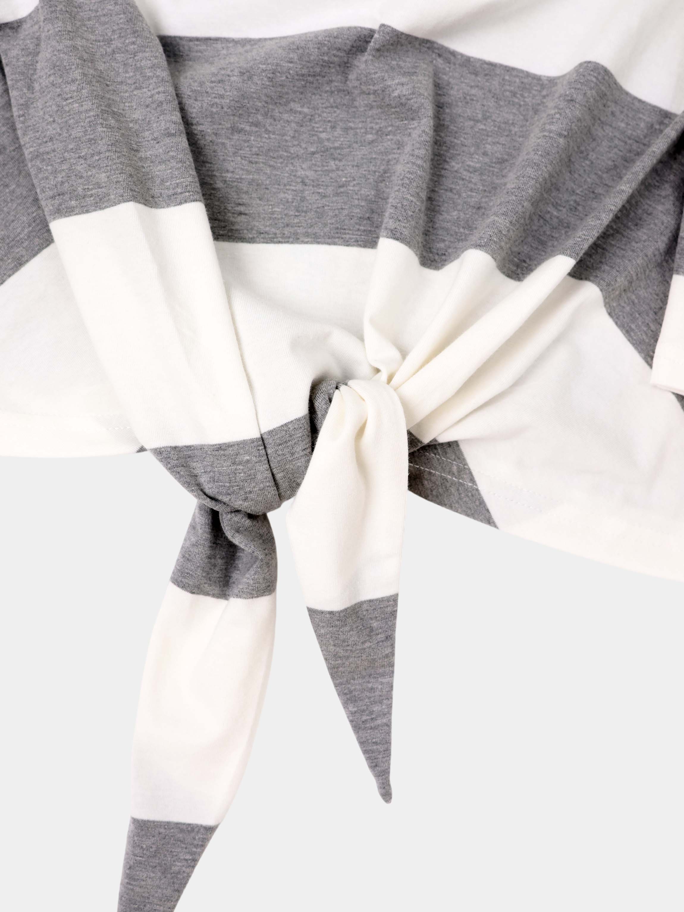 Striped Tie Bottom T-Shirt-Grey