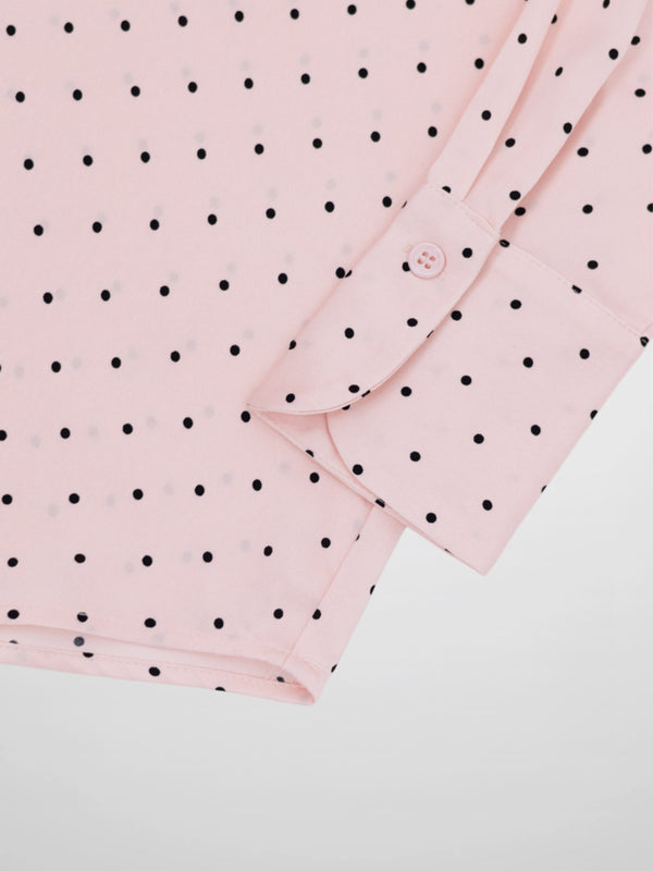 Oversized Satin Blouse-Pink Small Polka Dot