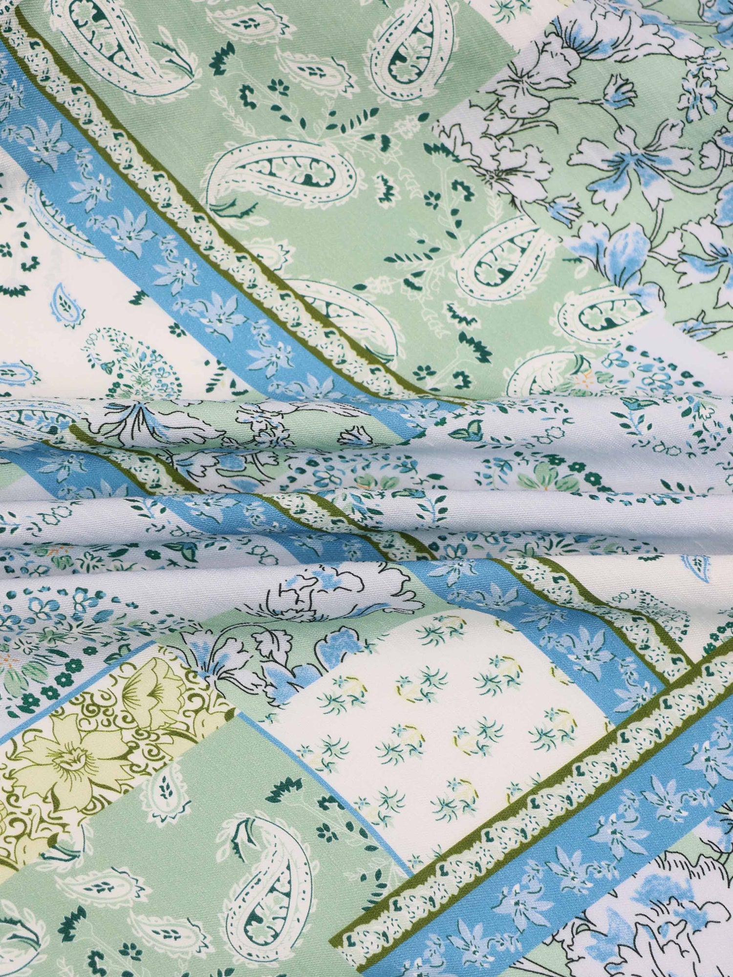 Button Down Collared Blouse-Blue/Mint Bandana