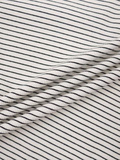 Striped Cross Stitch T-Shirt-Grey