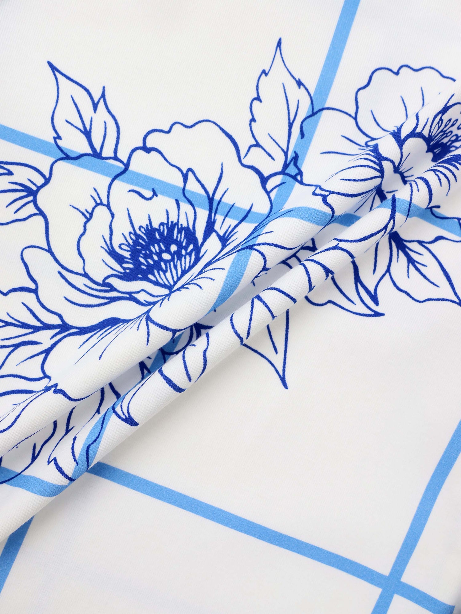 Basic Printed T-shirt-Floral Windowpane Blue