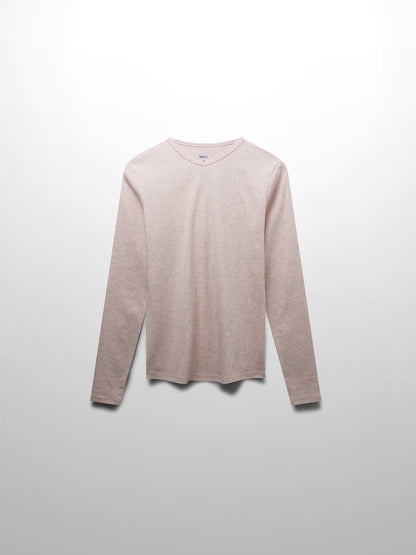 Basic High V Tee Long Sleeve-Heathered Pink/Grey