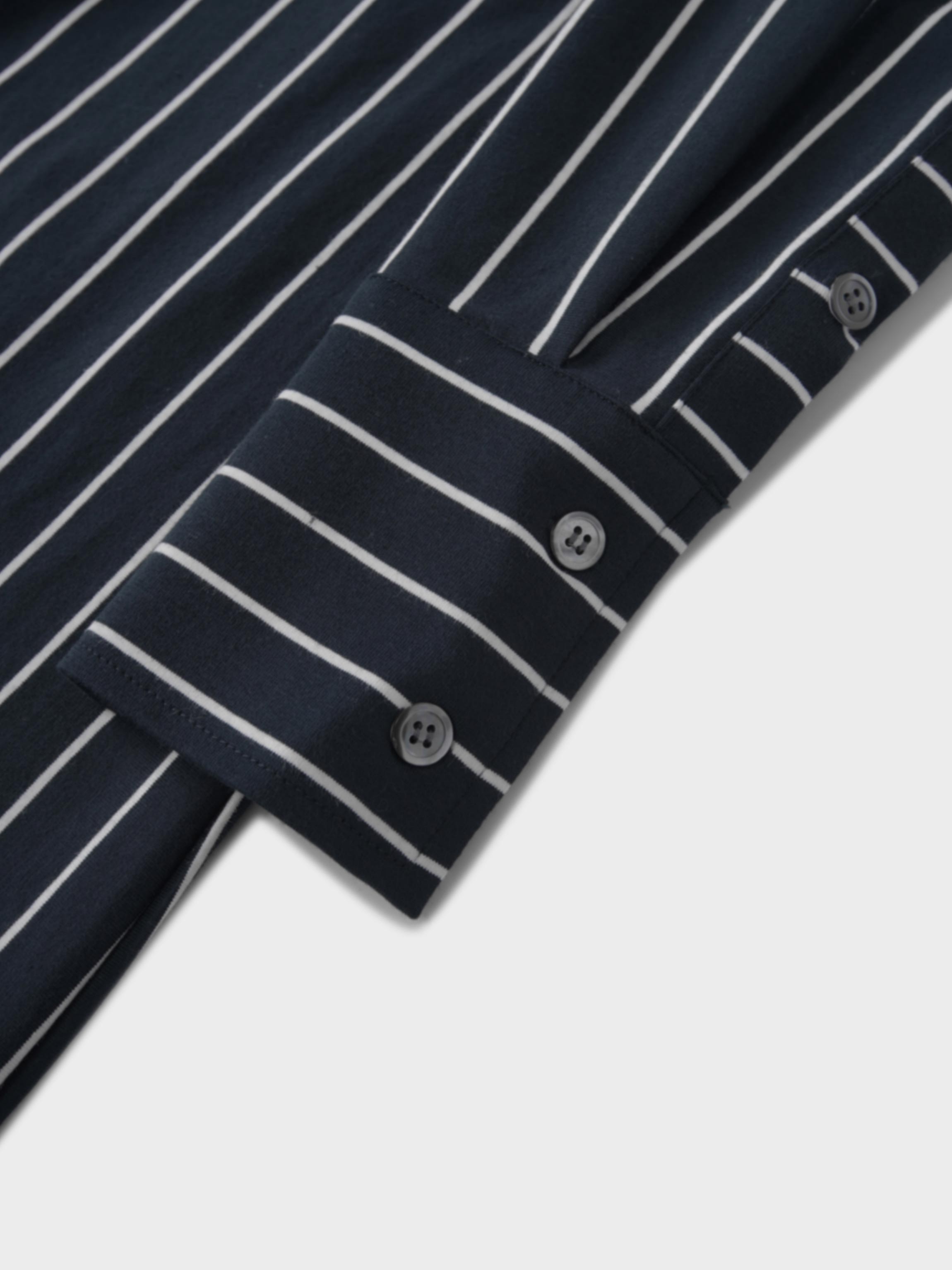 Side Shirred T-shirt Dress-Navy/White