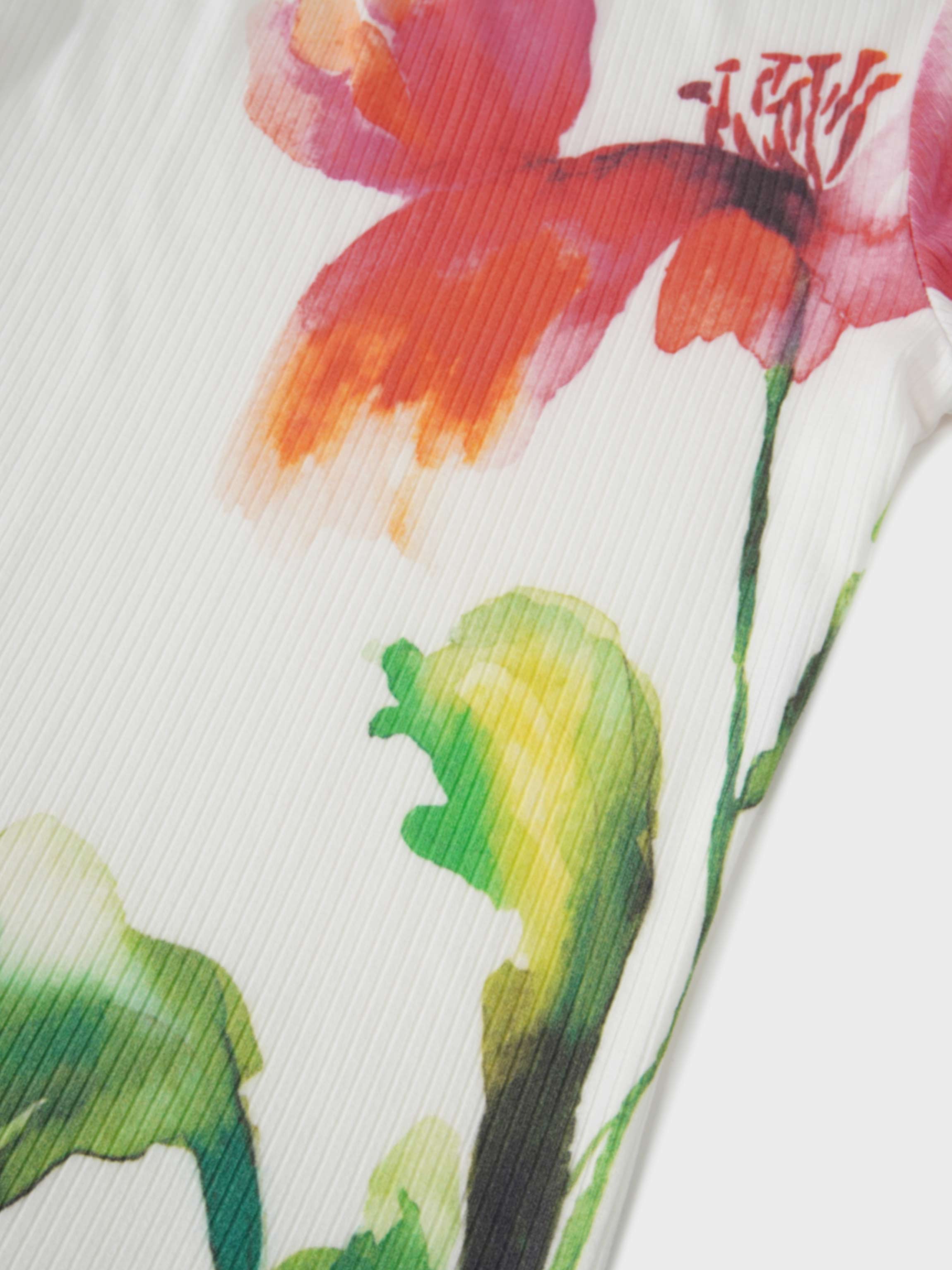 Printed Ribbed T-Shirts-White Flower Pop