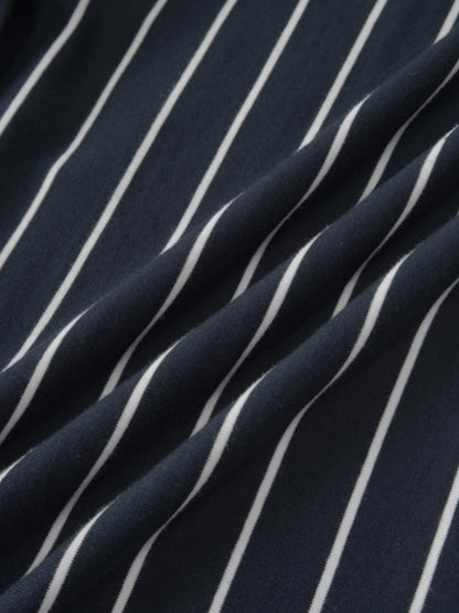 Side Shirred T-shirt Dress-Navy/White