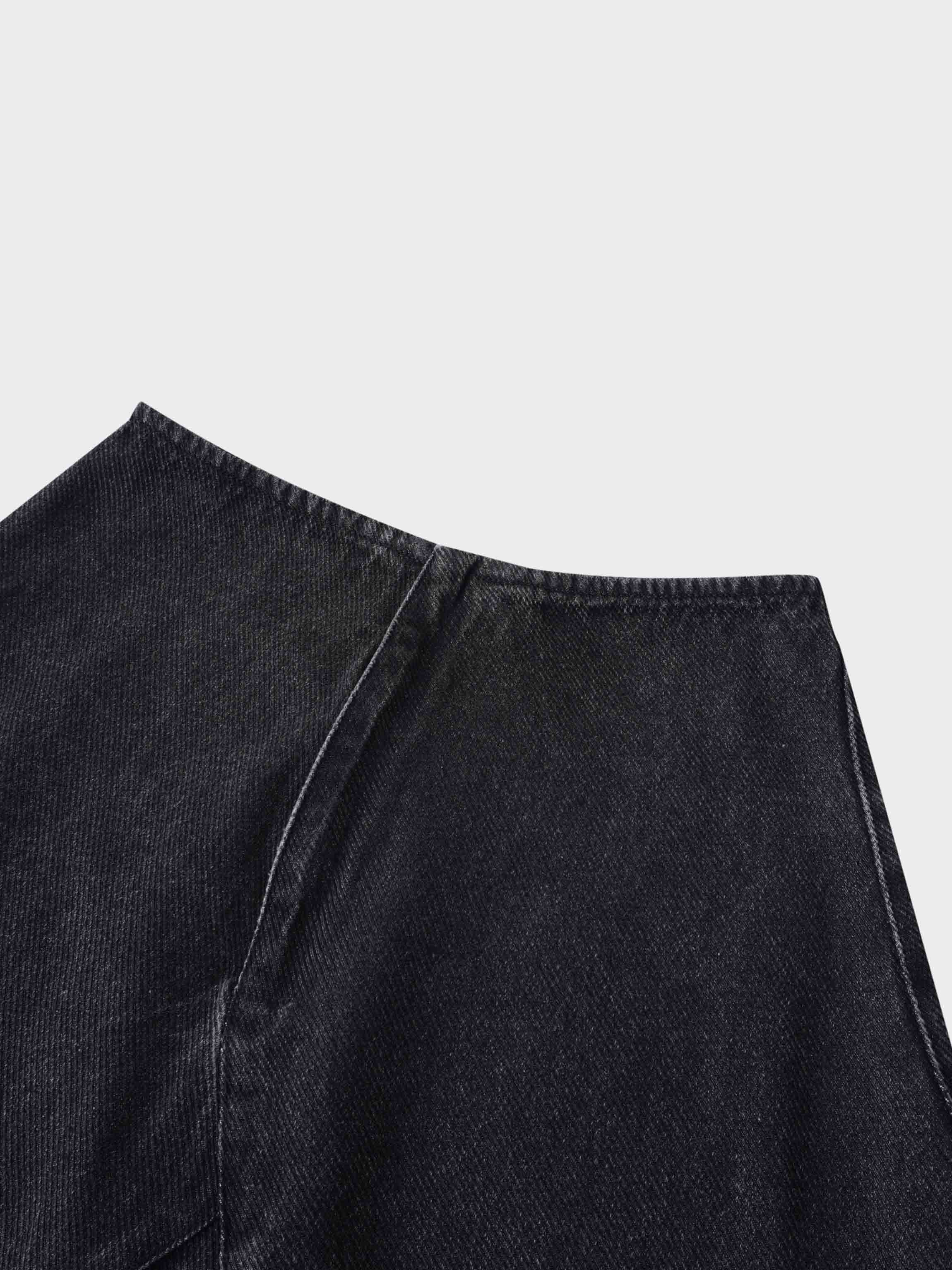 Seamed A-line Denim Skirt-Black