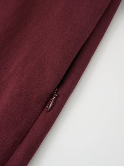 Belted Straight Maxi Skirt - Burgundy