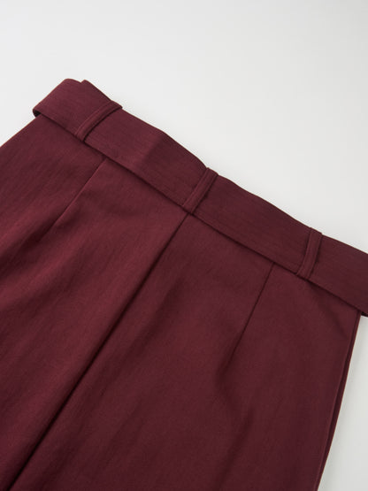 Belted Straight Maxi Skirt - Burgundy