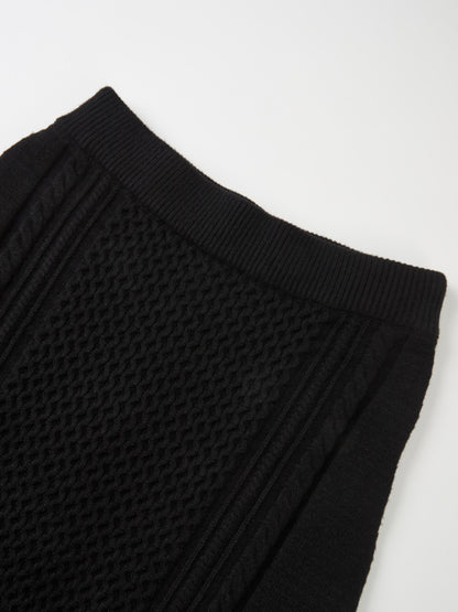 Mixed Cable Knit Skirt - Black