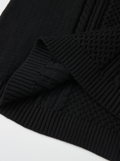 Mixed Cable Knit Skirt - Black