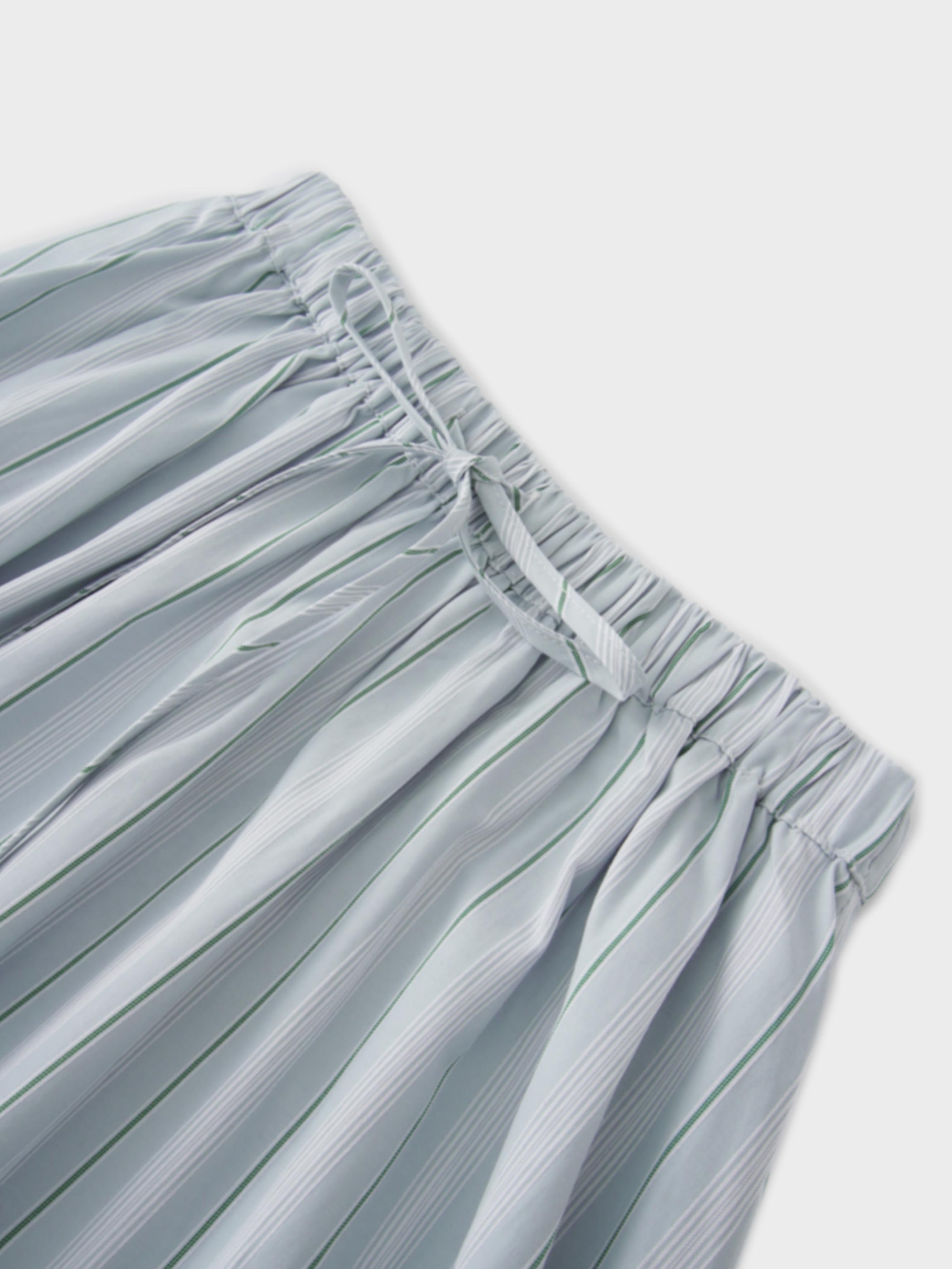 Drawstring Cotton Blend Skirt-Light Blue