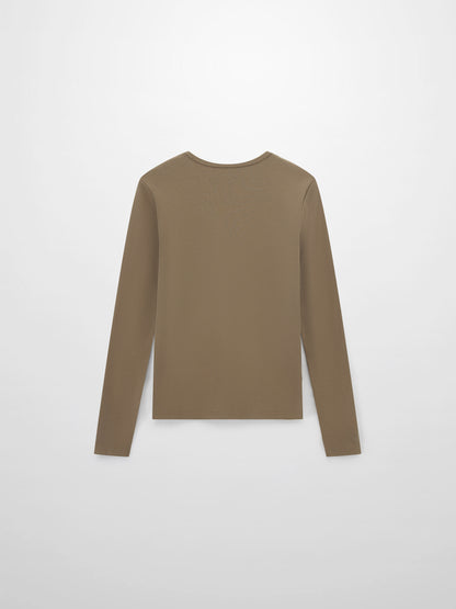 Soft Ribbed High V Tee-Mocha Mousse