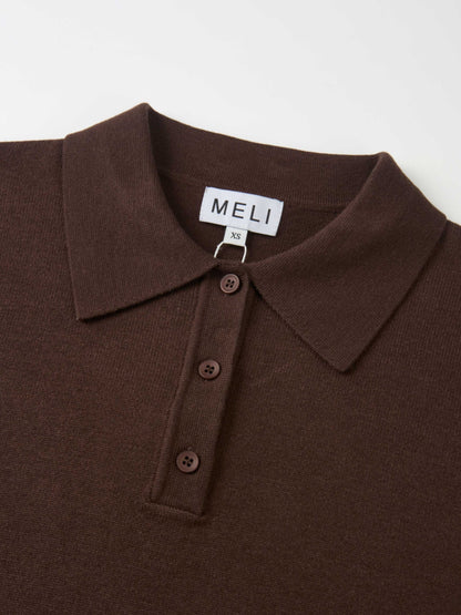 Knit Polo Top - Brown