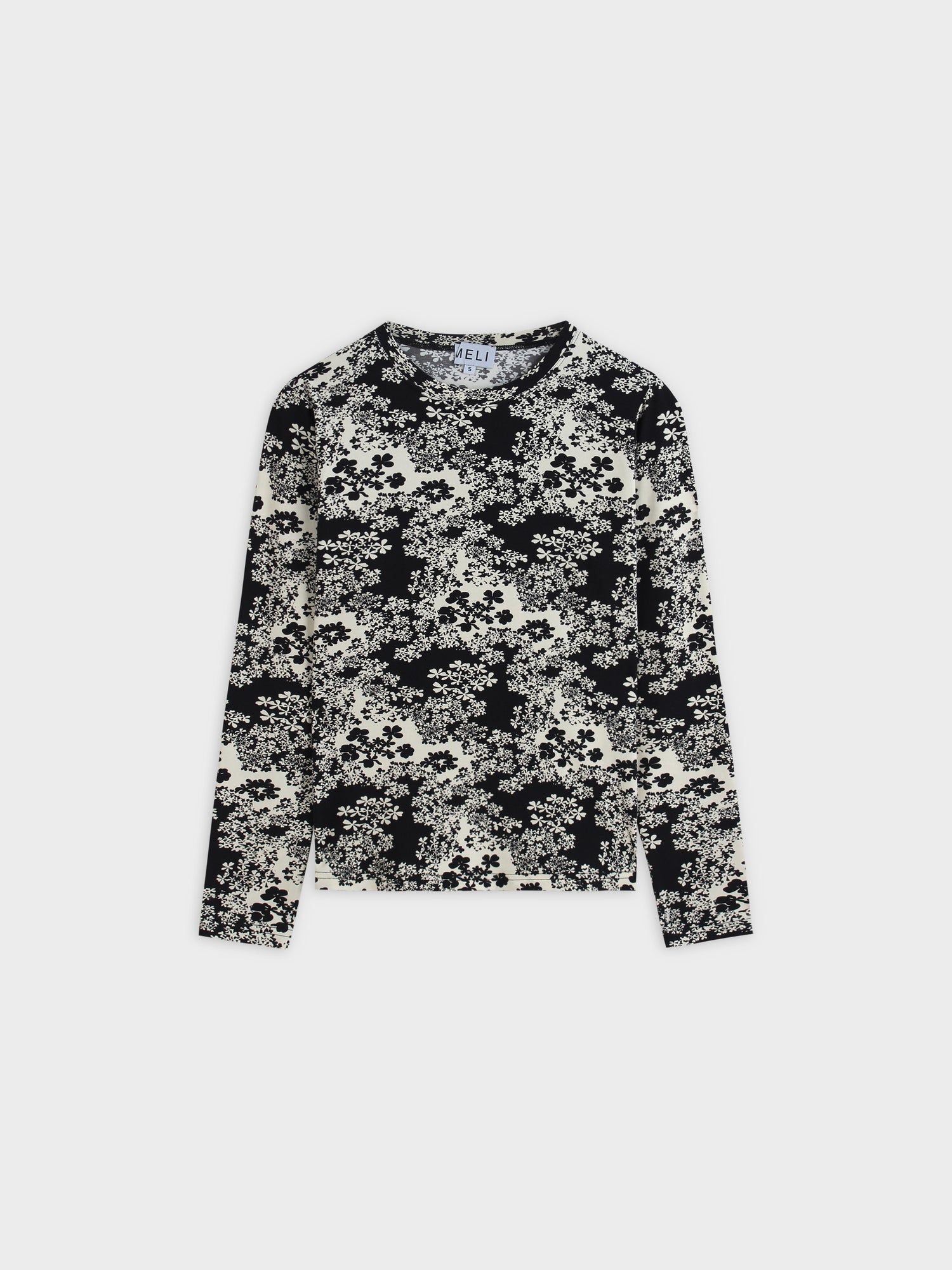 Camiseta Modal Estampada-Negro/Floral Marfil