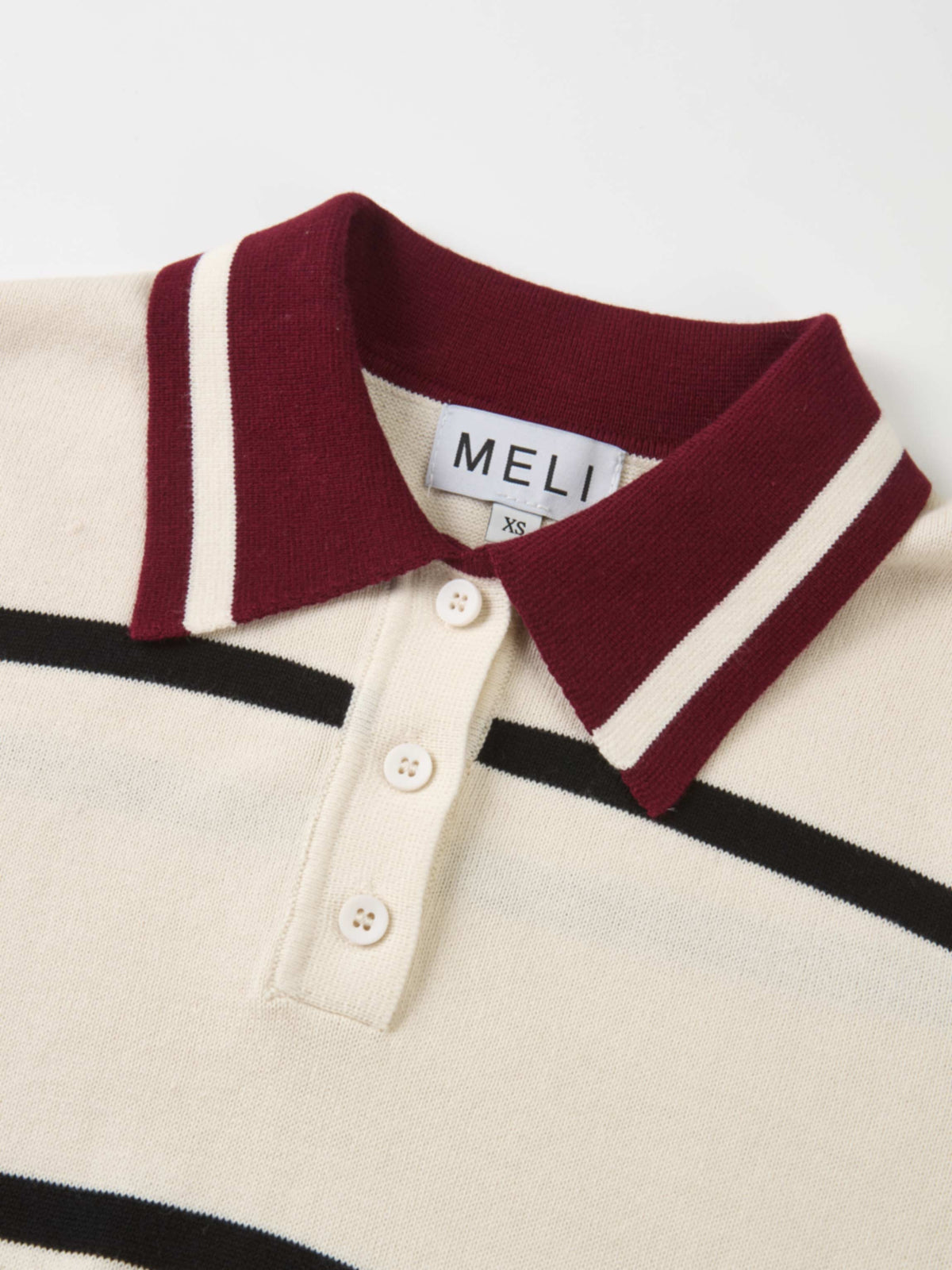 Thin Knit Polo Top - Cream/Black/Burgundy