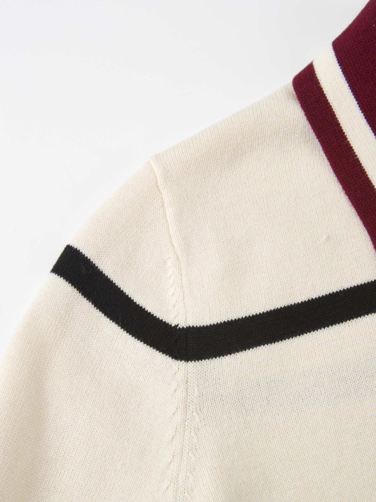 Thin Knit Polo Top - Cream/Black/Burgundy