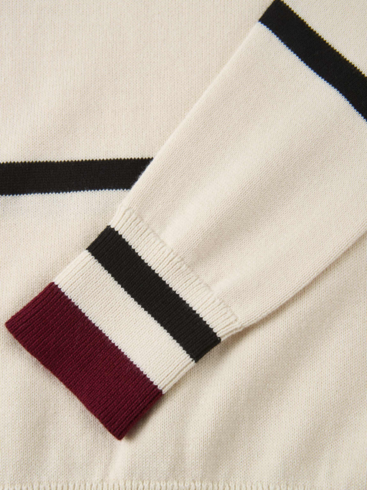 Thin Knit Polo Top - Cream/Black/Burgundy
