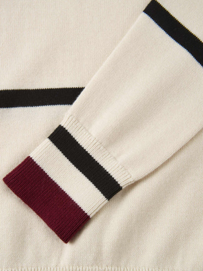 Thin Knit Polo Top - Cream/Black/Burgundy