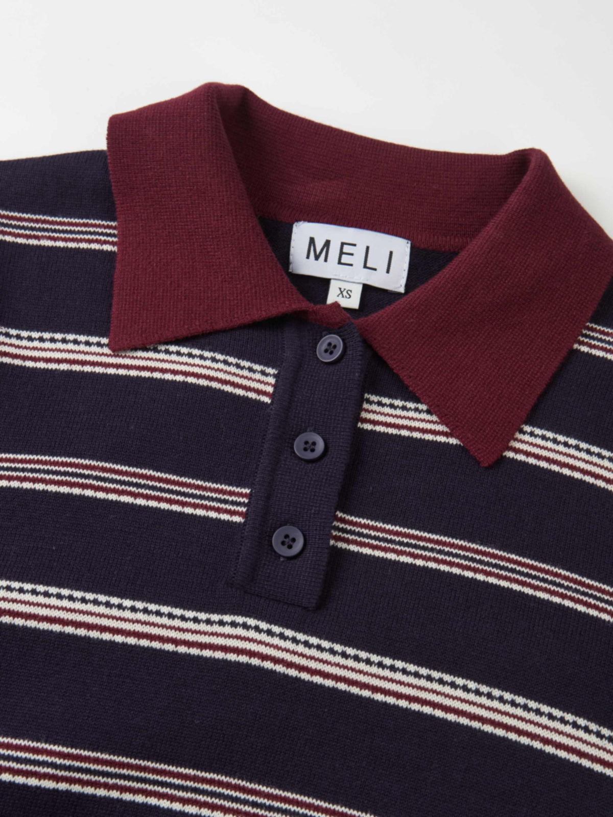 Thin Knit Polo Top - Navy/Burgundy/Cream